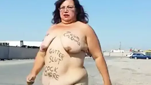 slut outdoors with body writing