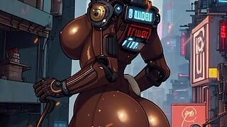 Sexy hot babe in cyberpunk world
