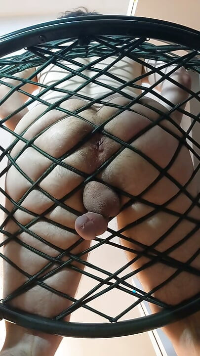 Bungee fun. boy's puckered asshole dripping cum on camera