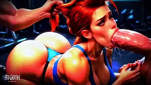 Terli kızıl saçlı sürtük: sert spor salonunda seks ve gırtlağına kadar alma egzersizi (4k ai)