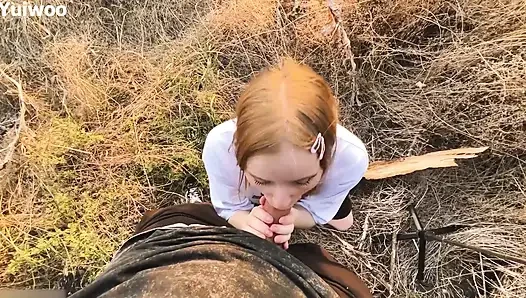 Gentle blowjob at sunset from a beautiful Russian Blonde