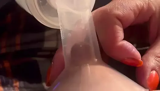 Amateur Breast Milk Pumping. Up Close Spray.