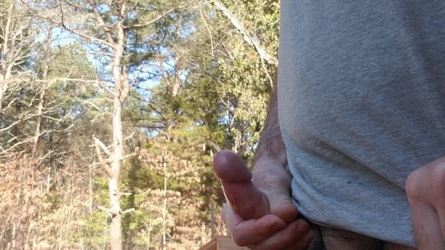 Morning wake up wank on the back deck....Big Rope Cum Shot