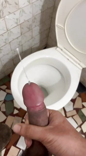 Cumming in public toilet
