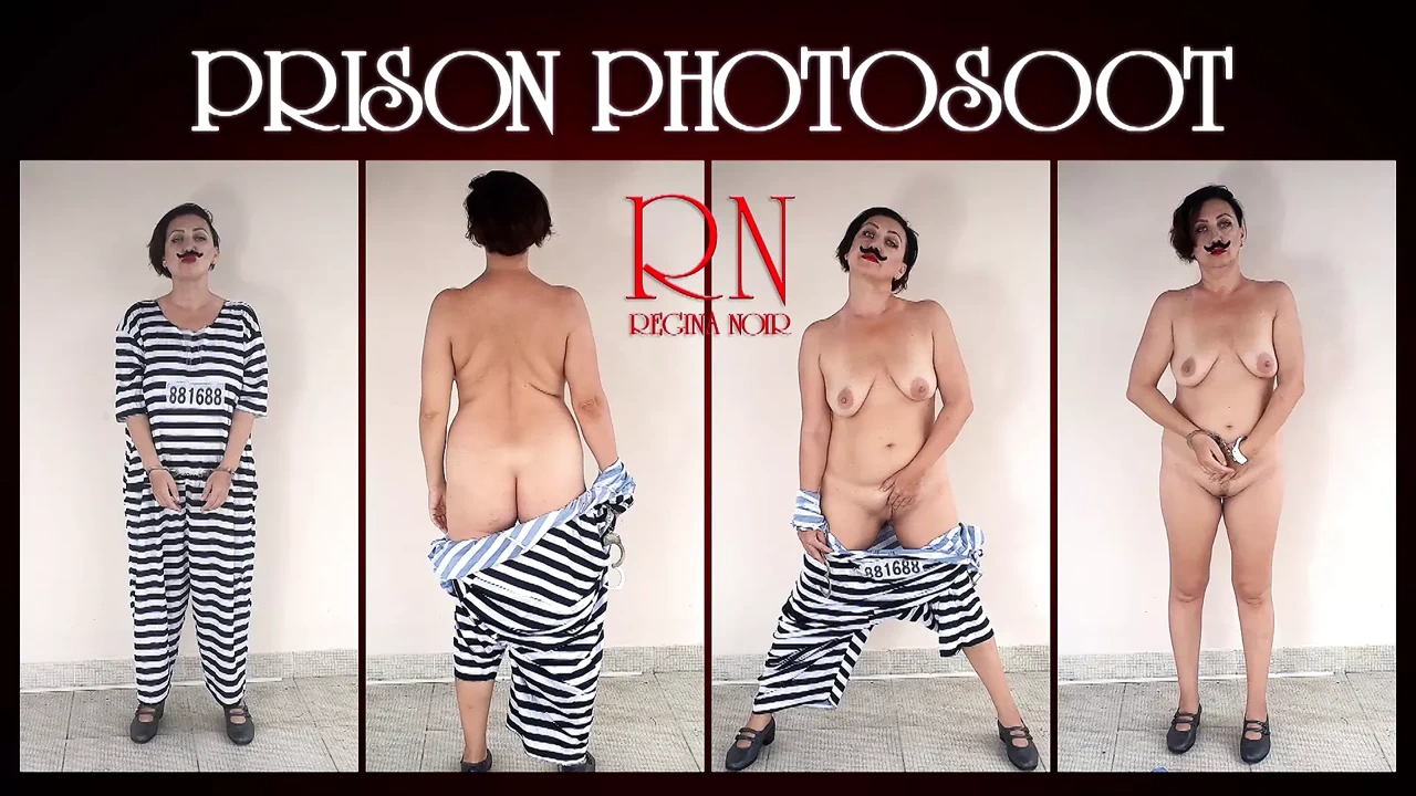 在监狱拍摄。被拘留的女士是监狱的囚犯。她被拍到在镜头前脱衣服。角色扮演。2
