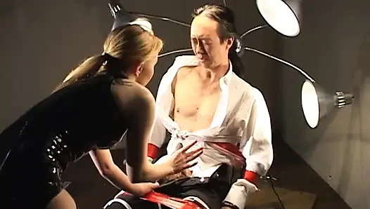 Blonde Mistress Aiden Starr Give Asian Submissive Dude Some CBT Lessons