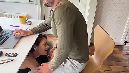 My wife decided to give me a blowjob when I was working in home office during online meeting.