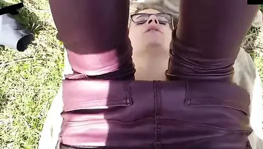 Sexy lady fucked outside in suntan pantyhose