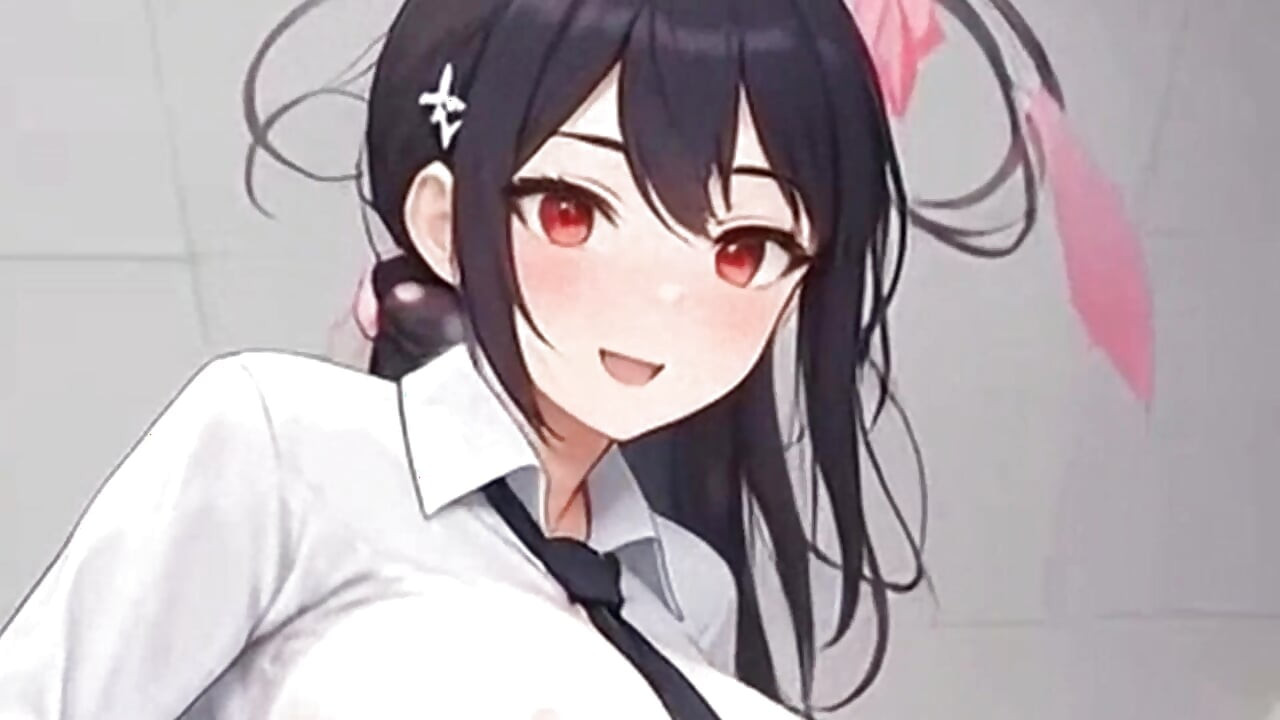 Waifu Secretary POV - close-up do escritório de cabelos latinos e coloridos (provocação de 1m)