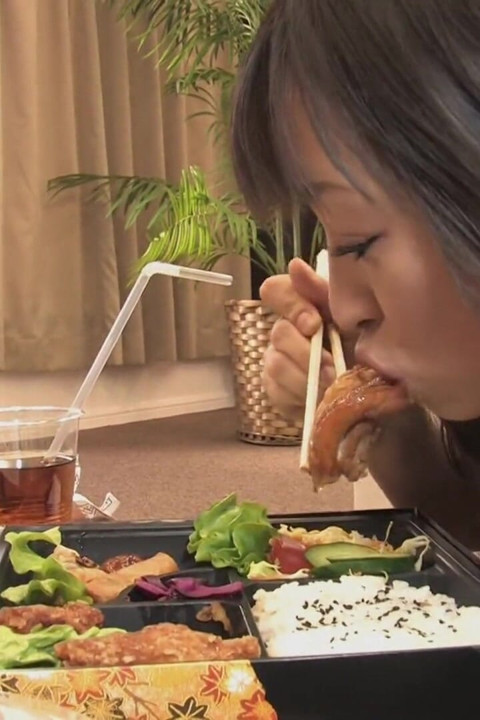 Beautiful Japanese girl with long hair masturbates with a vibrator
