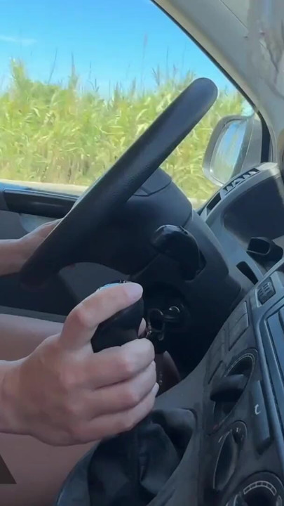 Exhibitionist wife driving naked in car after being fingered | Clip 2