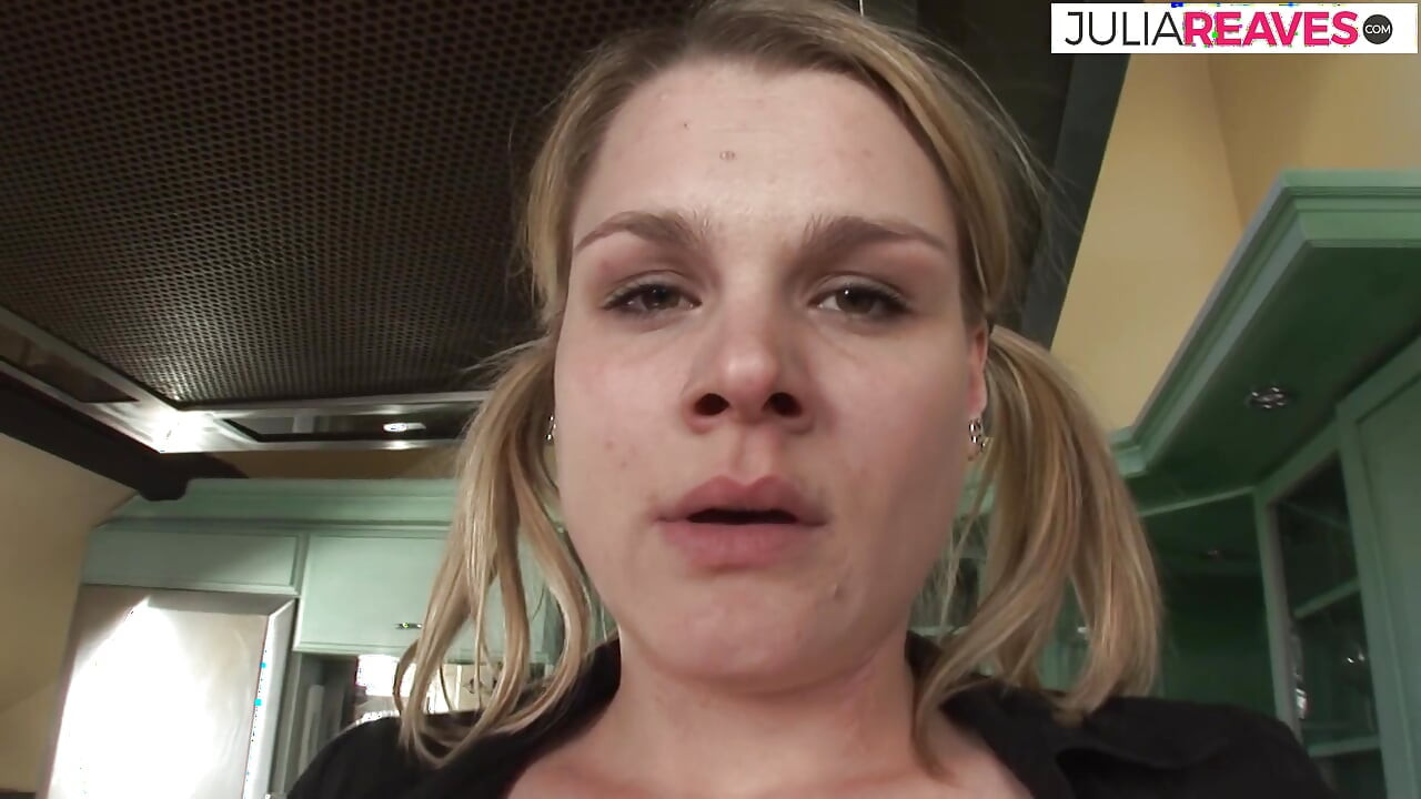 Skinny blonde bends over as a huge cock thrusts her cunt to a mouth cumshot