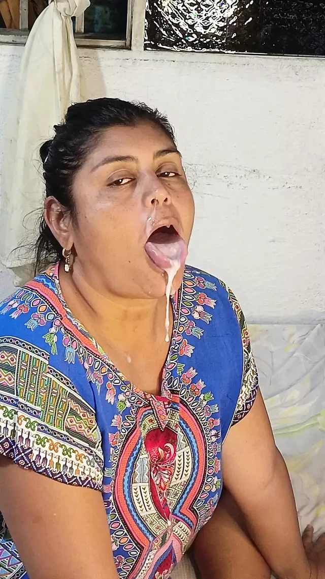 Filling her whole mouth with milk to quench her thirst to my stepmom