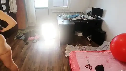 Amateur Woman Has Fun Trying on Clothes and Cutting Them