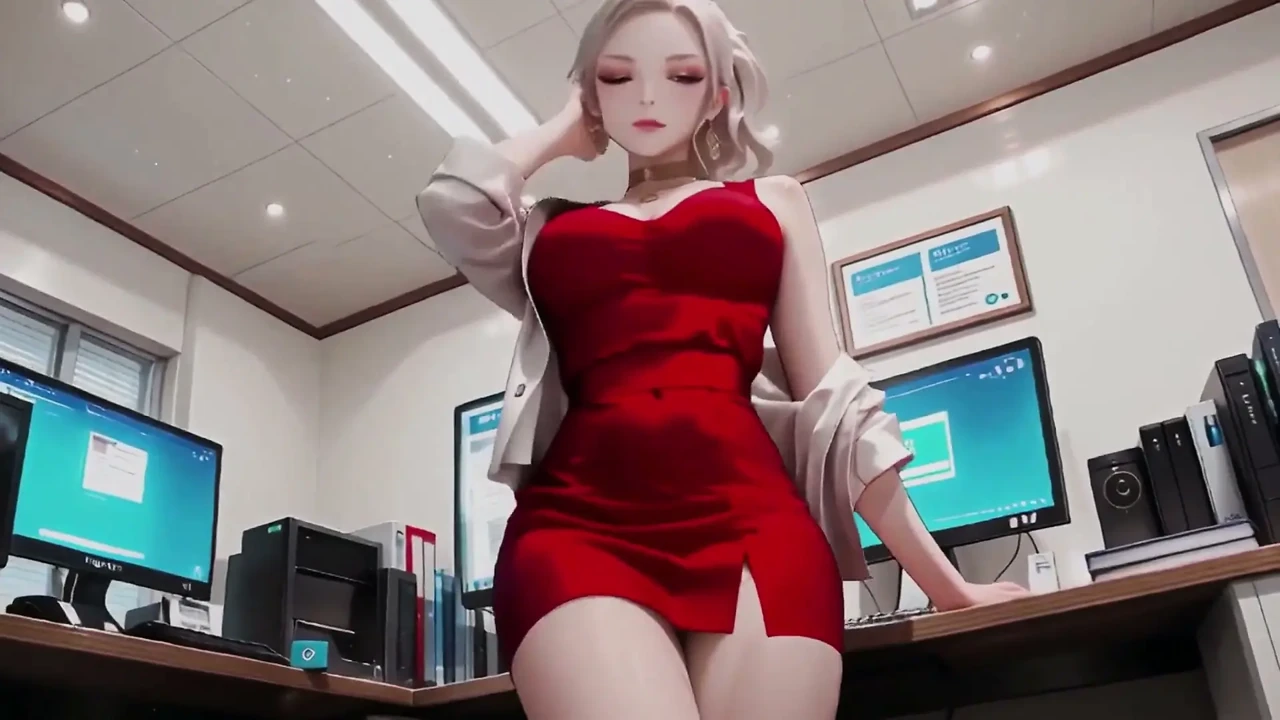 Blonde Secretary's Office Secret! Red Dress Hugging Curves, Beige Suit Barely Containing Her Fullness
