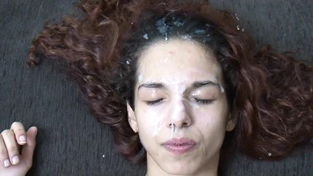 Skinny Petite Hairy Pussy Fucked and Cummed on Face by Three Monster Cocks