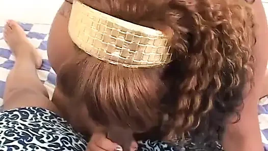 Nasty curvaceous black girl Diamond with red hair gets fucked pov doggy style and jizzedd on her big jugs