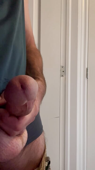 Stroking my stiff prick and a nice big drop of cum