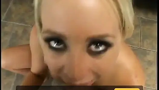 Blonde with amazing tits shows off her sucking skills and gets jizzed