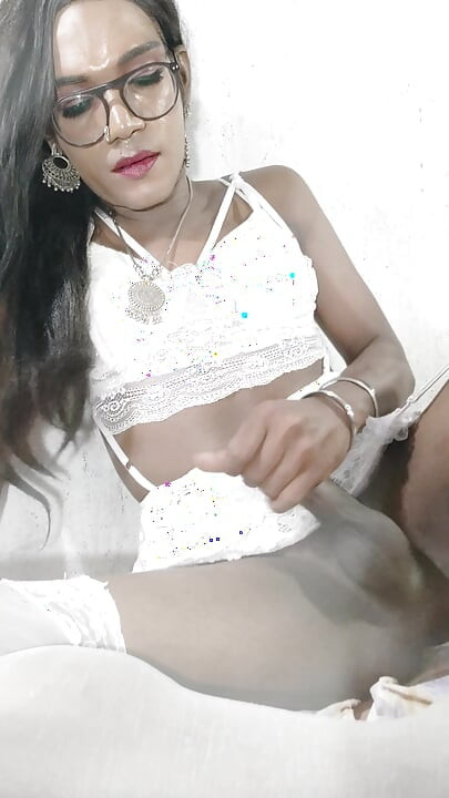 Indian sissy Cumming in white babydoll and eats own cum