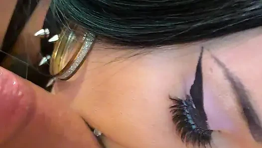 Tattooed slut sucks cock, gets fucked, and a mouth full of cum