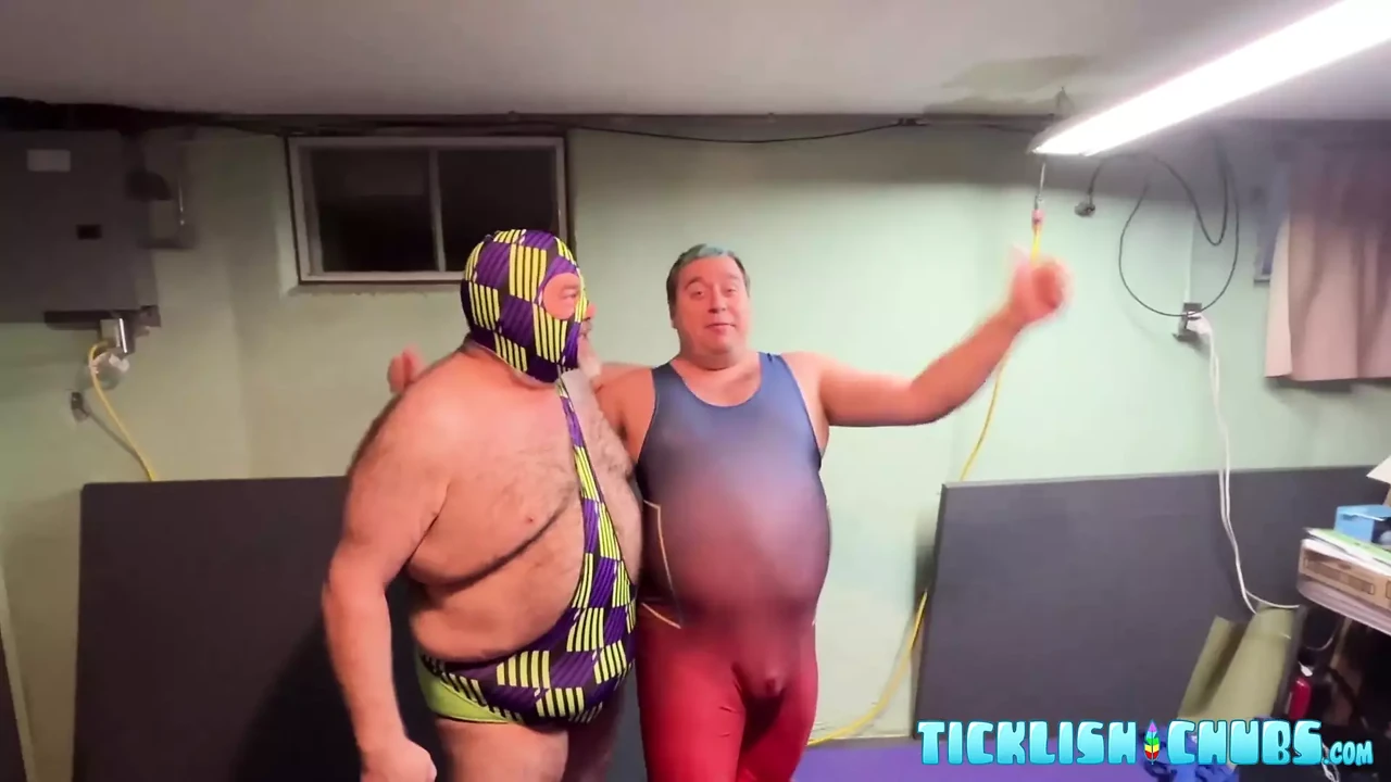 Old man Stocky wrestles and tickles chubby bear Matt