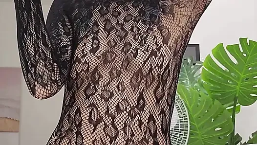 Sloppy Deepthroat & Pussy Slapping in Sheer Fishnet Bodysuit