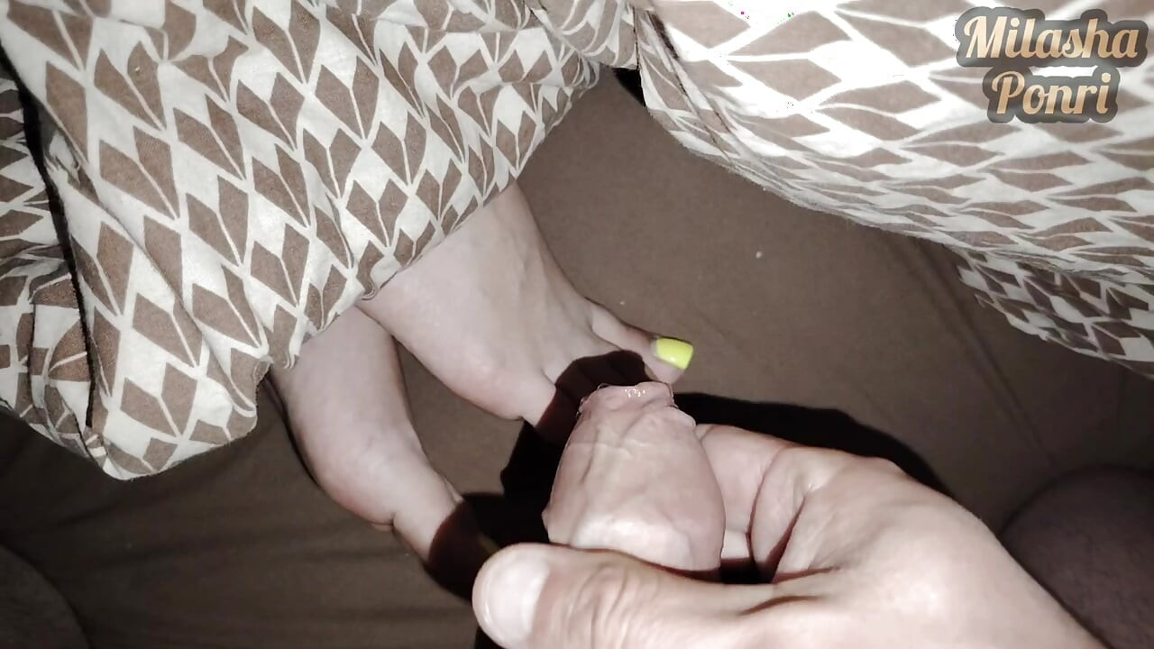 Secret footjob! Lots of cum and hot cumshot