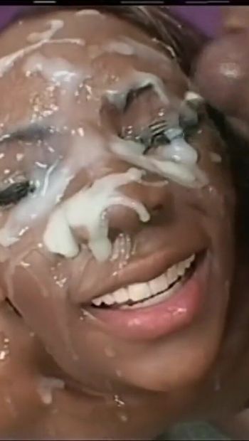 Group Blowjob to Many Big Cocks and Bukkake for Young Black Cougar with Nice Tits