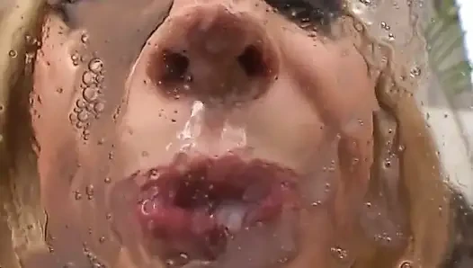 Nasty whore deep throats her master's cock waiting for a load on her knees