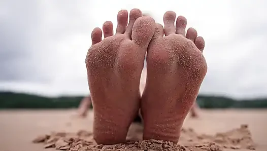 Worship My Feet on Public Beach and Get My Permission to Cum