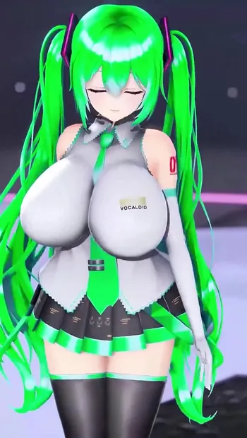 Hatsune miku 巨大的胸部脱衣服跳舞 hentai vocaloid bibbidiba 歌曲 mmd 3d 绿色头发颜色编辑 smixix