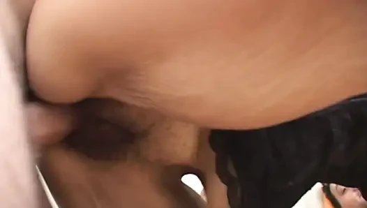 Brunette milf ass fucked by two guys