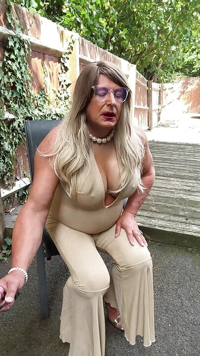 Sexy Crossdresser kellycd2022 in gold stretchy catsuit and heels