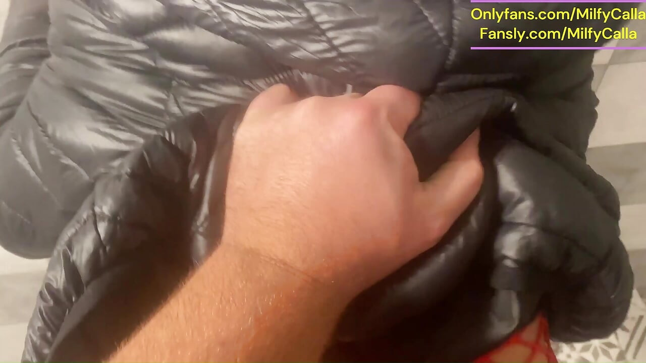 Sheer Red Seduction – Masked Blowjob & Doggy with Double Cum on My Downjacket
