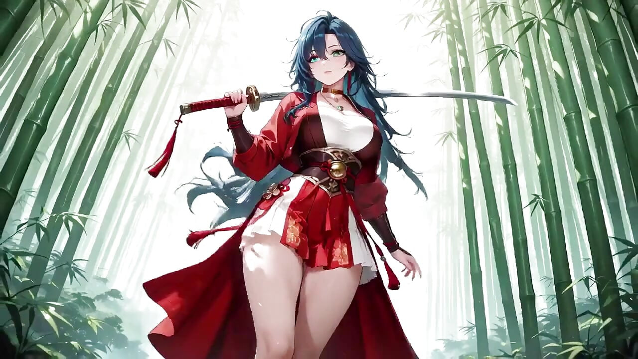 Blue-haired Samurai! Service in the Bamboo Grove. What Secrets Hide Under That High-slit Kimono?