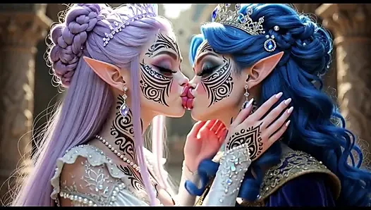 Peri cantik putri lagi ciuman, animasi ai