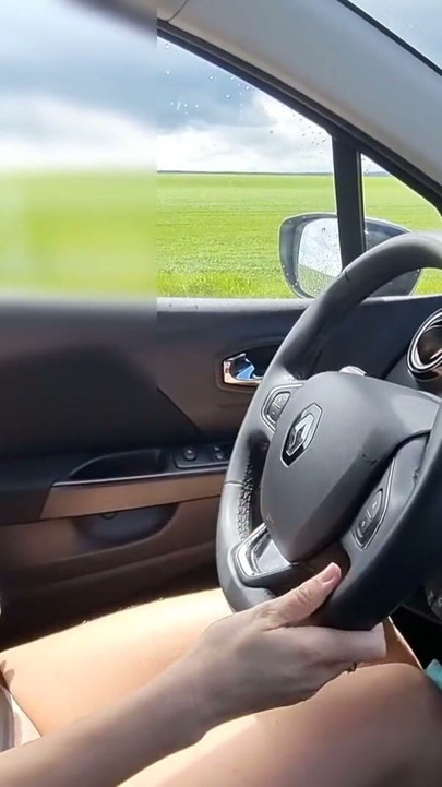 Sexy MILF is driving naked. I like to go naked in the summer. | Clip 1