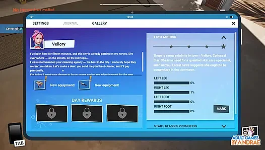 Gameplay raksasa waifu wash simulator bagian 1 - pekerjaan pembersihan pertama untuk vellory