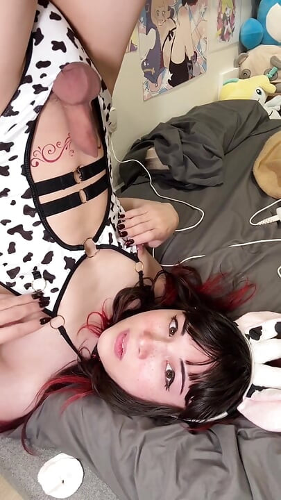 Trans Cowgirl Cums All Over Her Own Face