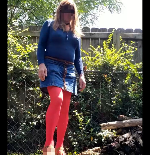 Crossdressed outdoors in a new outfit. Feeling my nylon self all over.