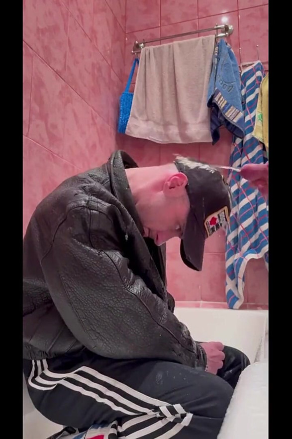 Scally Chav Guy in Leather and Sport Gear Get Pissing