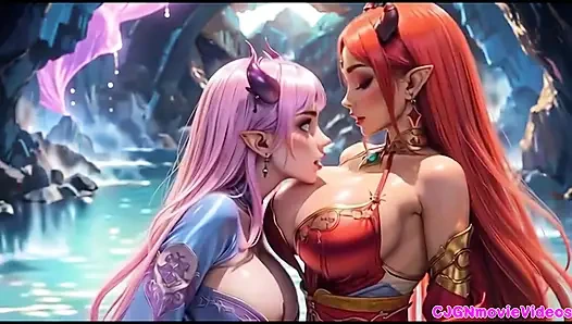 Lesbians kiss together, Ai animation