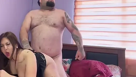 Tattooed stepfather takes advantage of his stepdaughter in the doggy-style position
