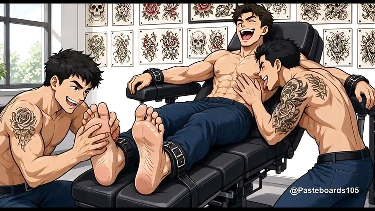 The Tattoo Chair Dare - Strapped In, A Tongue On His Ribs And Fingers On His Bare Soles (2D Anime)