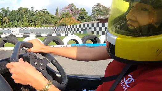 Big fake tits amateur Thai teen goes karting with sex after