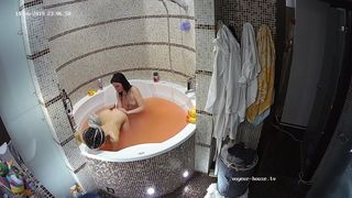 Nina and Kira in bathroom ,washing, shaving