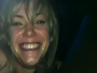 white girl laughing hard with lotta   cum in her mouth