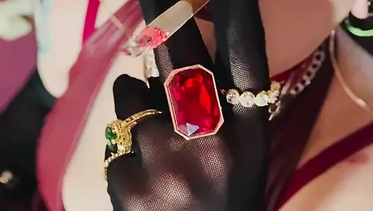 Red Leather & Cigarettes! Tina Snua Smoking A Cigarette Wearing Black Sheer Gloves & Jewelry