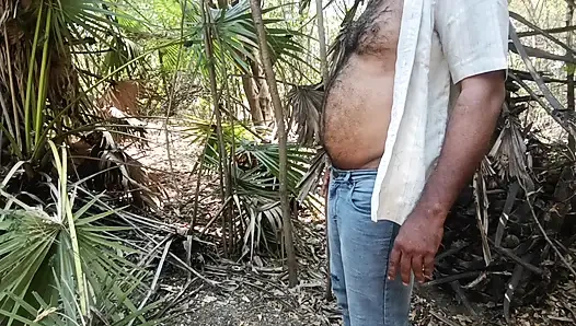 Housewife sucking and licking forest outdoor